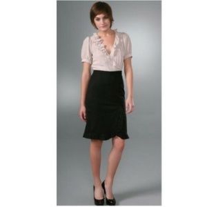 REBECCA TAYLOR - Silk Modern Suiting Ruffled Dress Surplice Color Block ~ Size 4